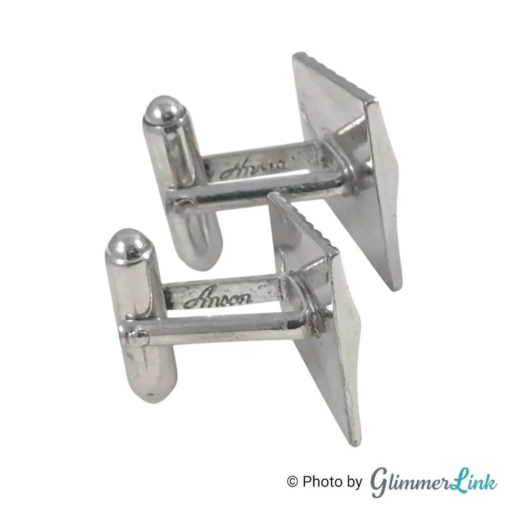 Vintage Anson Silver Tone Mid Century Modern Cufflinks Geometric Trapezoid Shape